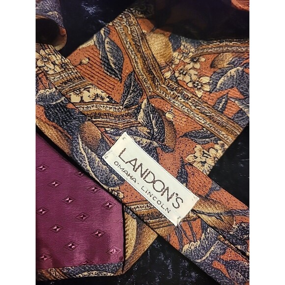 Vintage Landon's Mend Neck Tie Orange Frames Geometric Fruit Professional Suit - Picture 7 of 10